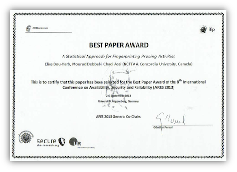 Best Paper Award at ARES 2013